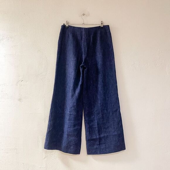 Theory Terena B Wide-Leg Linen Pants in Blue Size 2 - Picture 3 of 9